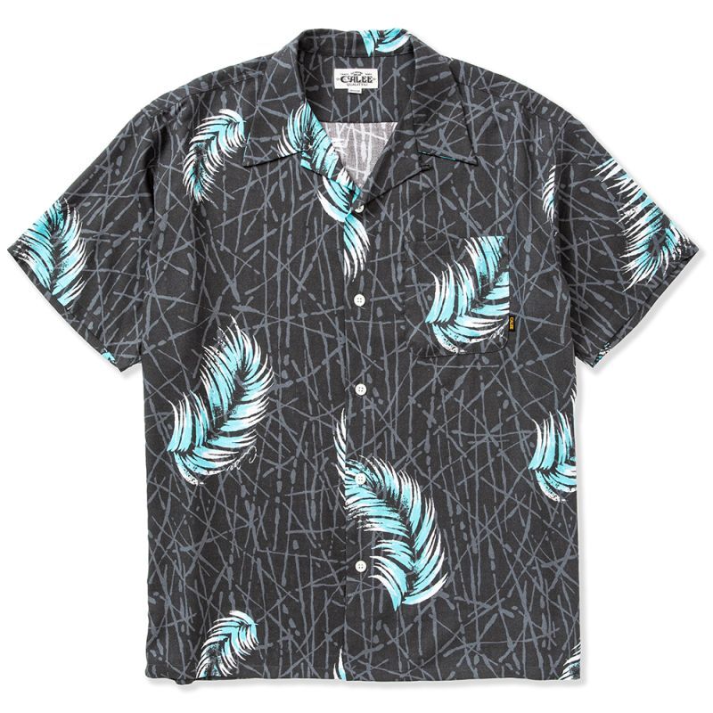 画像1: CALEE Allover feather pattern amunzen cloth S/S shirt (1)